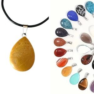 ⭐️ 5 for $25 Natural Stone Water Droplet Pendant Necklace on a Black Cord
